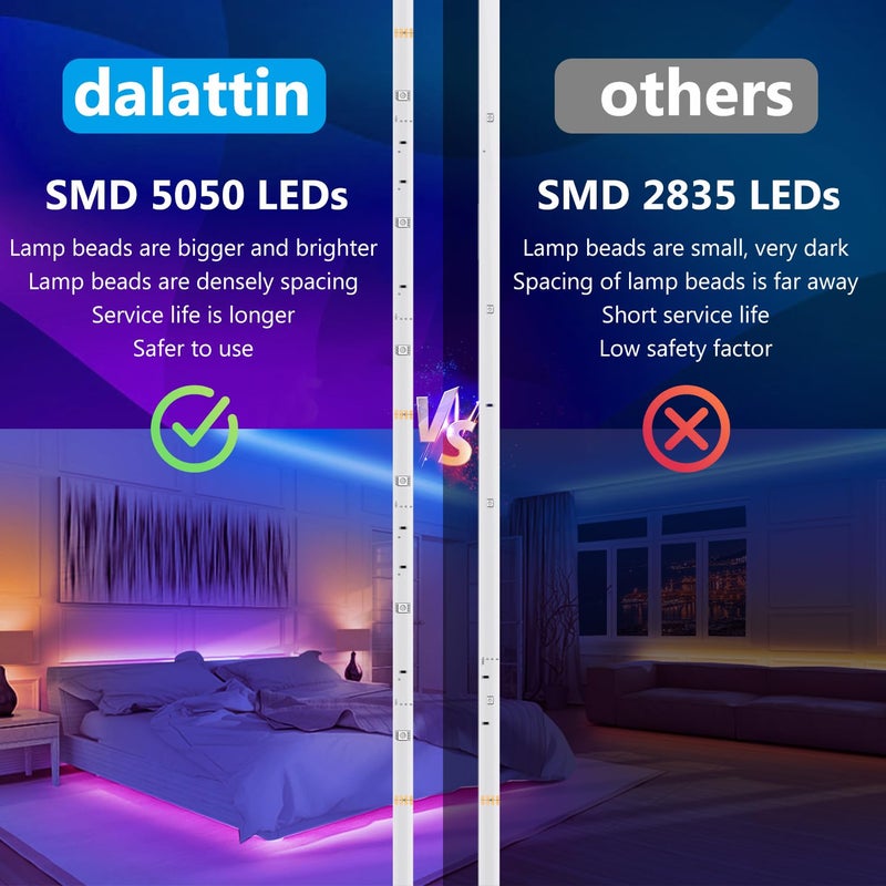 dalattin 32.8ft Led Strip Lights,RGB Led Lights for Bedroom Color Changing Light,Decoration for Bedroom Room Party,Halloween Decor with 44 Keys Remote,1 Roll of 32.8ft - Image 2